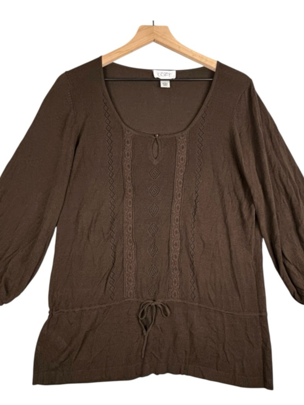 Ann Taylor LOFT Sweater Large Brown Lightweight Sheer Lace Feminine Business